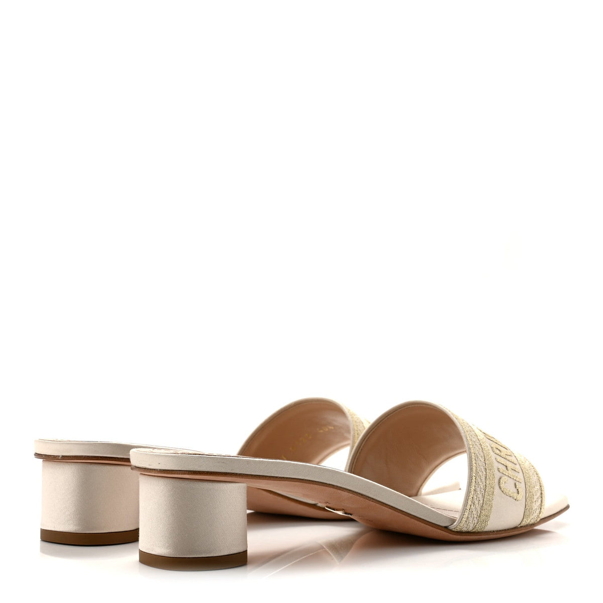 Metallic Satin Embroidered Dway 35mm Slide Sandals 40.5 Pale Gold
