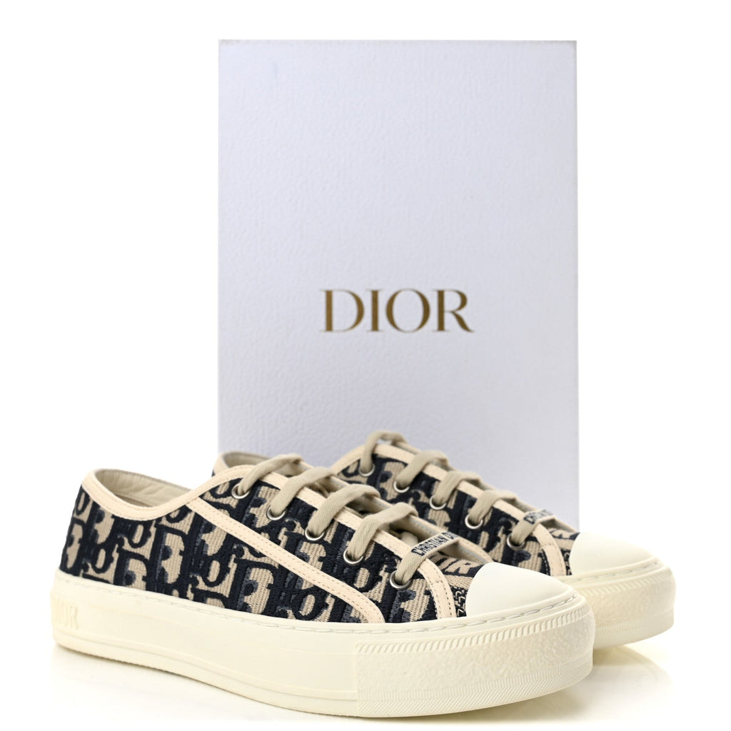Canvas Oblique Walk 'N' Dior Low Top Sneakers 37.5 Deep Blue