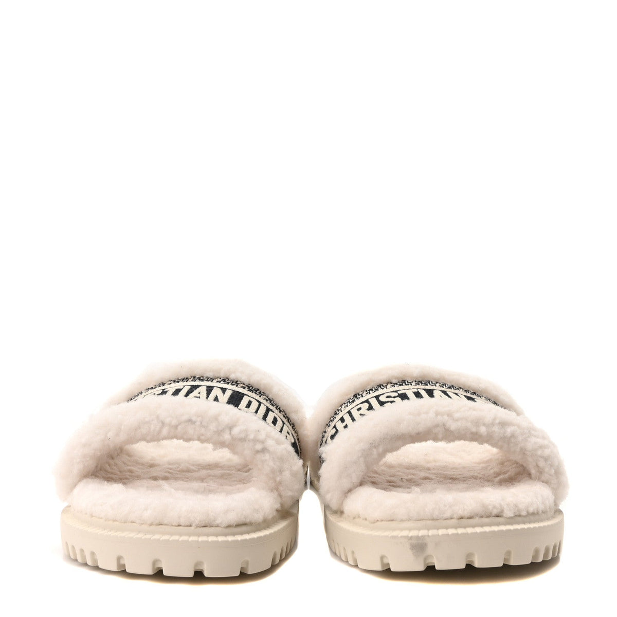 Shearling Canvas Embroidered Dway 10mm Slide Sandals 39 Natural Deep Blue