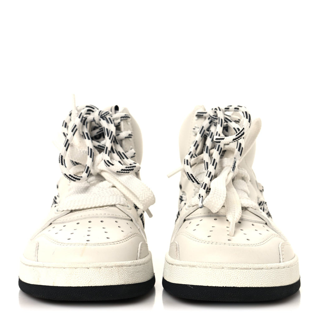 Calfskin Mesh Cutout High Top Sneakers 35 Black White