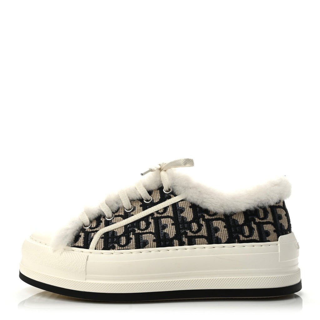 Canvas Oblique Shearling Walk'N'Dior Platform Sneakers  39 Deep Blue