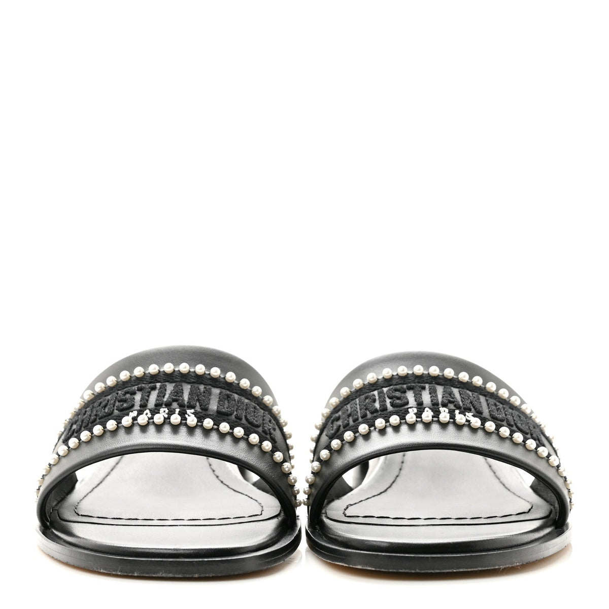 Calfksin Pearl Embroidered Dway 35mm Slide Sandals 35 Black
