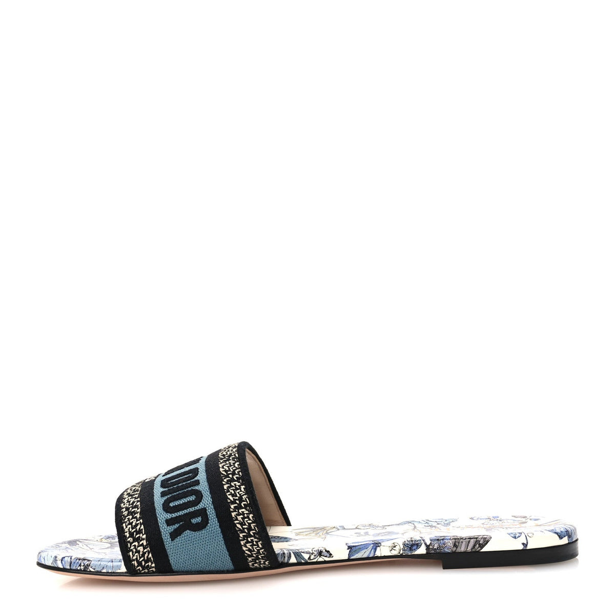 Canvas Embroidered Butterfly Dway Mules Slide Sandals 40 White Blue