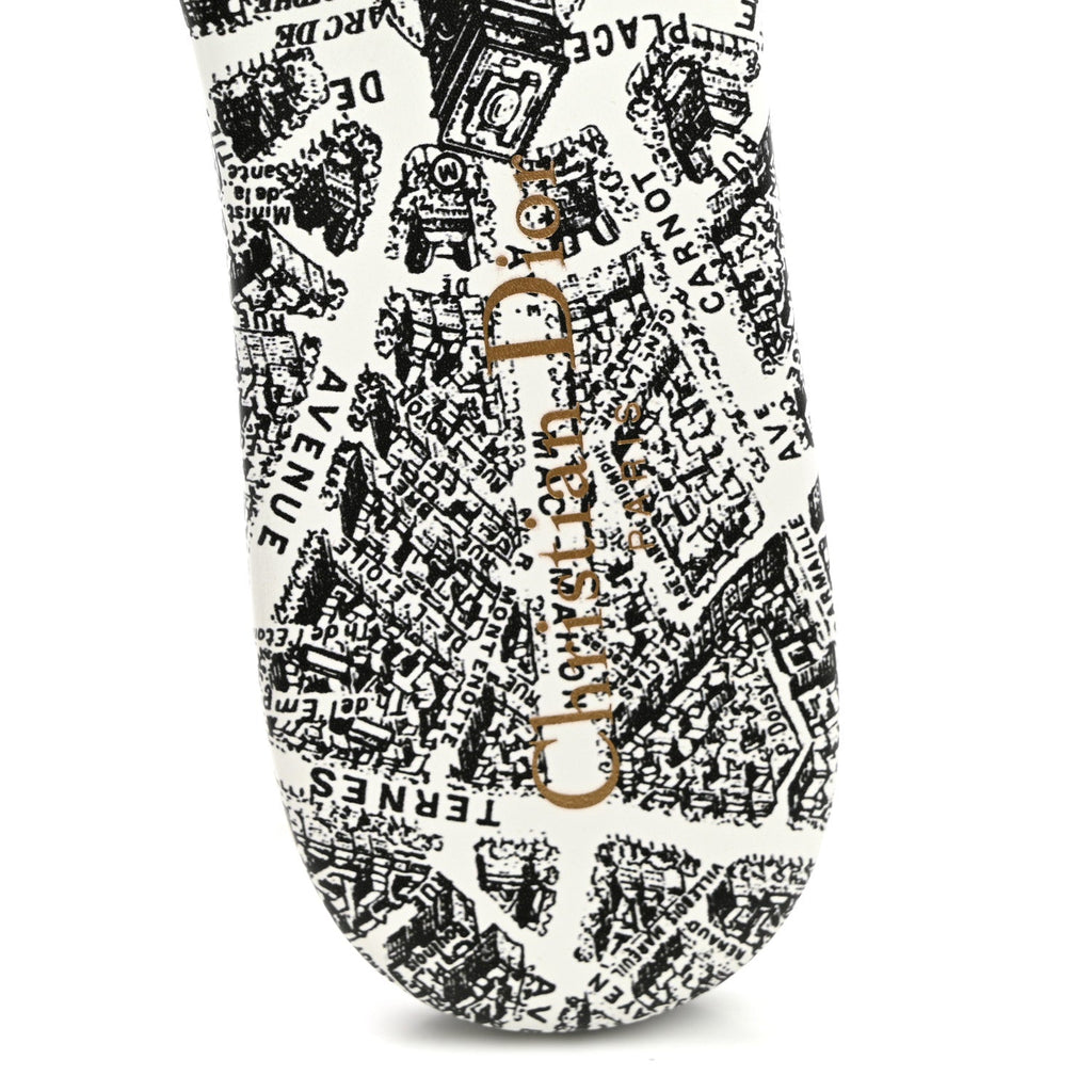Canvas Embroidered Paris Dway Mules Slide Sandals 37 White Black