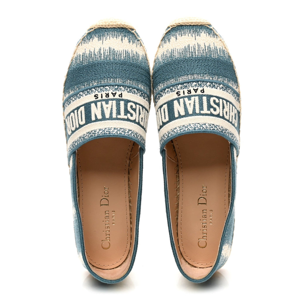 Cotton D-Stripes Embroidered Granville 15mm Espadrilles 37.5 Deep Ocean
