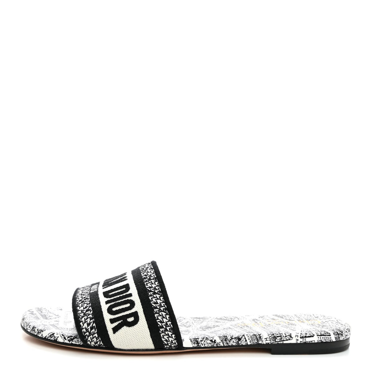 Canvas Embroidered Paris Dway Mules Slide Sandals 37 White Black