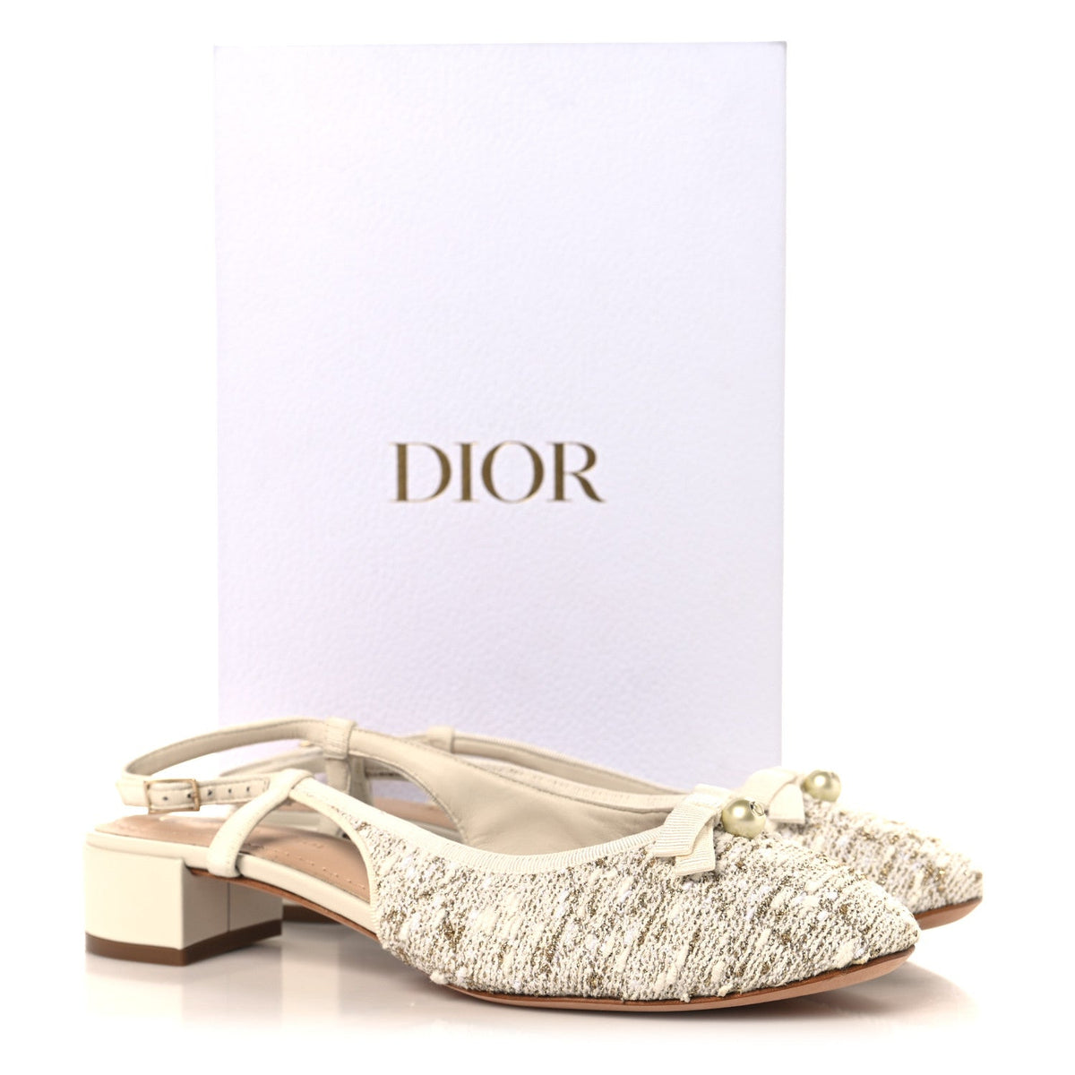 Tweed Cannage Slingback Ballet Pumps 39 White Gold