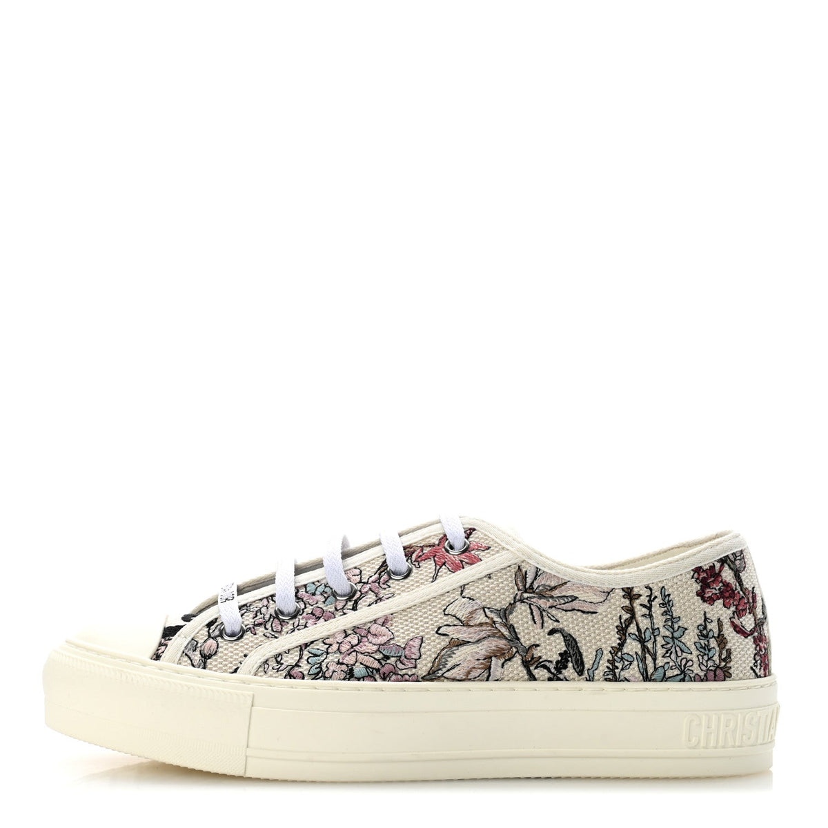 Canvas Embroidered Womens Walk'N'Dior Low Top Sneakers 38 White Multicolor