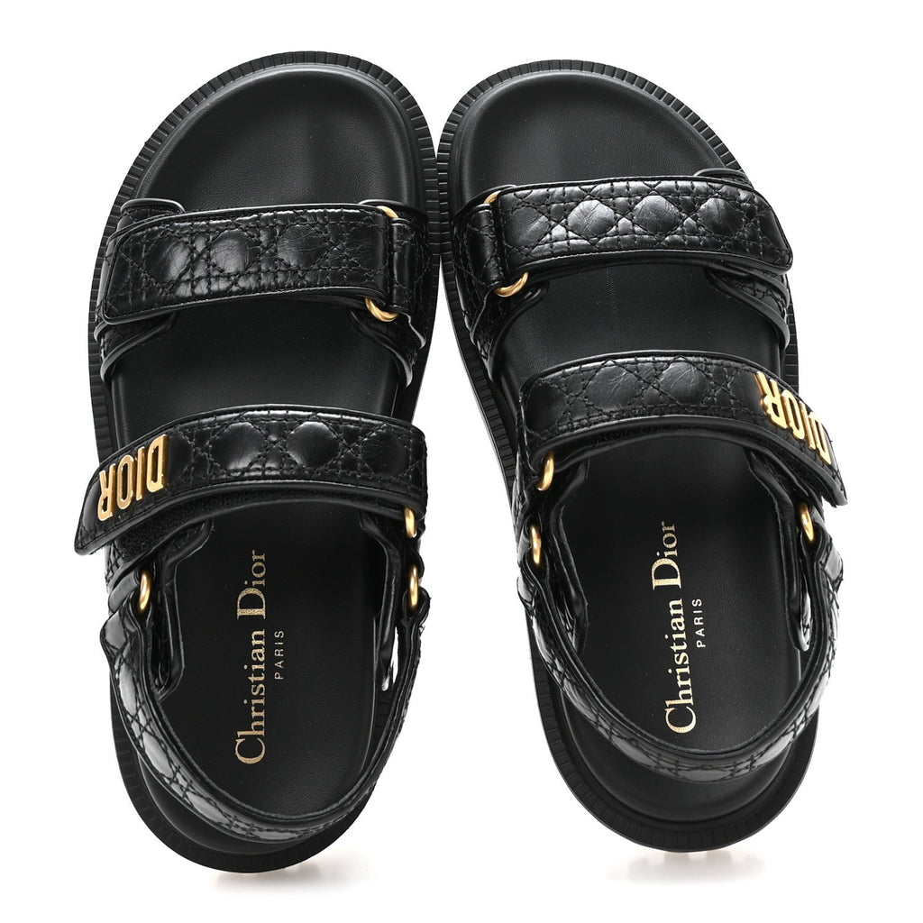 Calfskin Cannage Dioract 10mm Sandals 36 Black