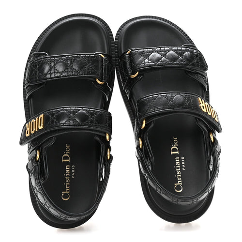 Calfskin Cannage Dioract 10mm Sandals 36 Black