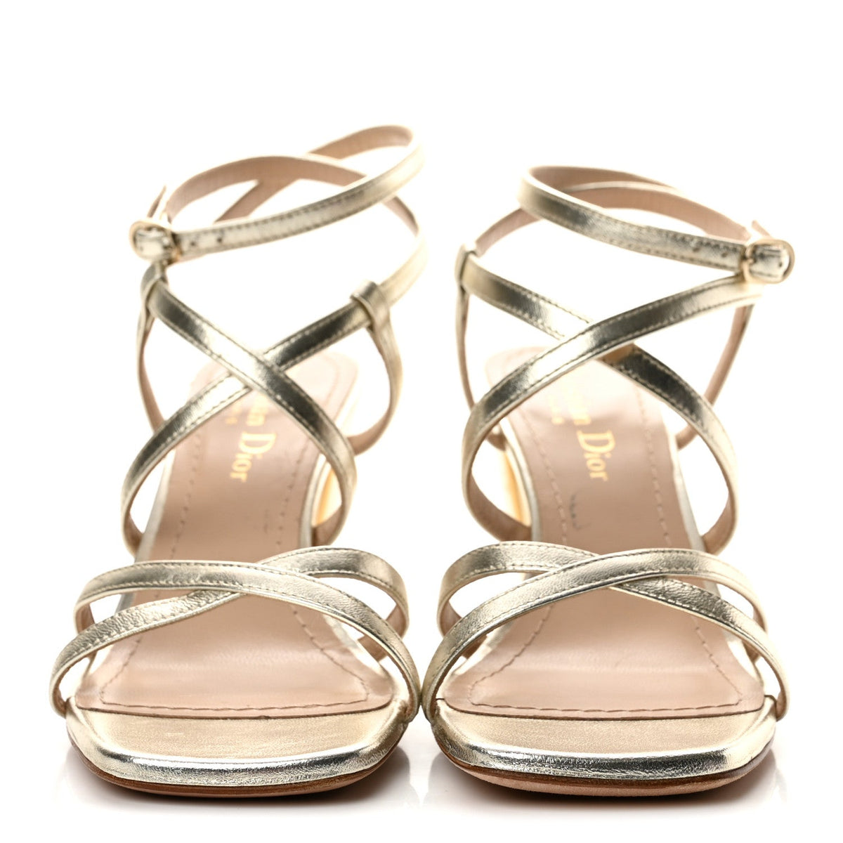 Laminated Lambskin Rhodes 80mm Sandals 35 Pale Gold