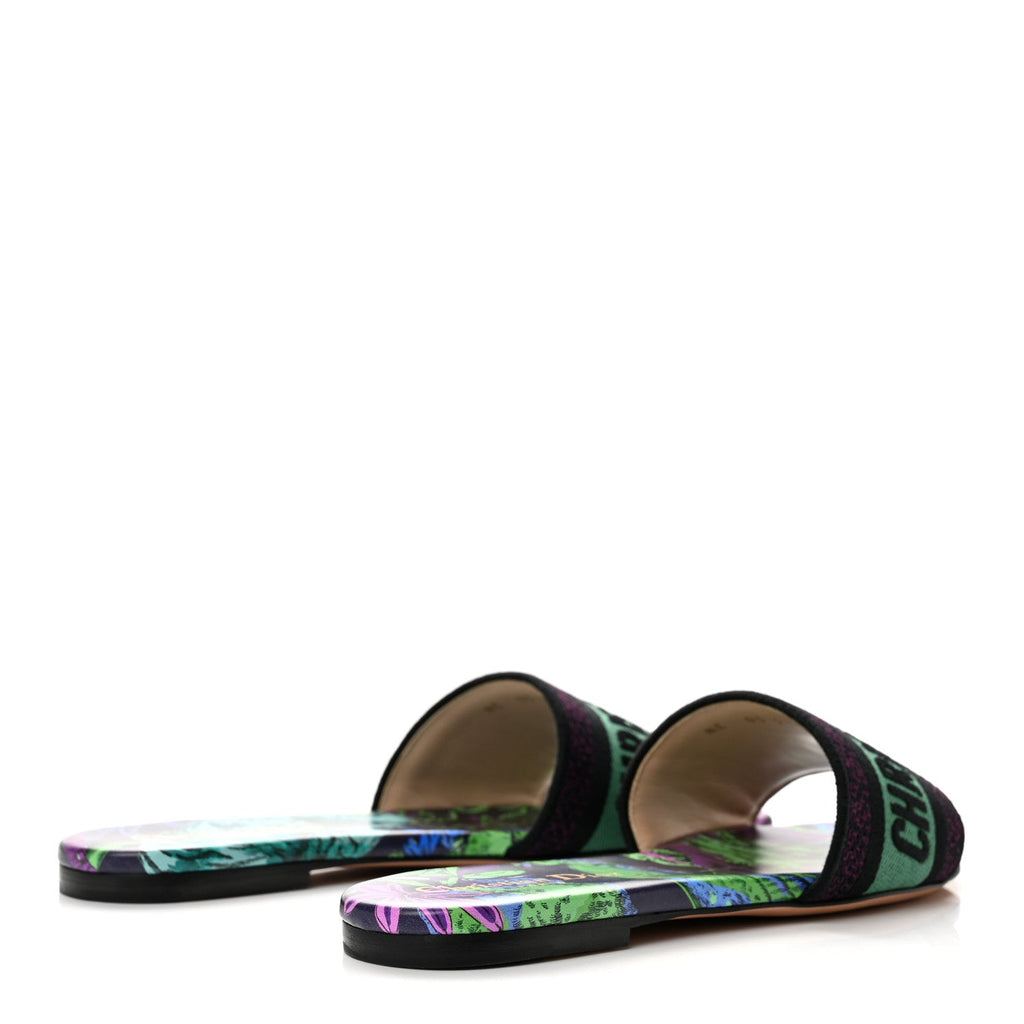 Canvas Toile de Jouy Voyage Embroidered Dway Flat Slide Sandals 36.5 Purple Multicolor