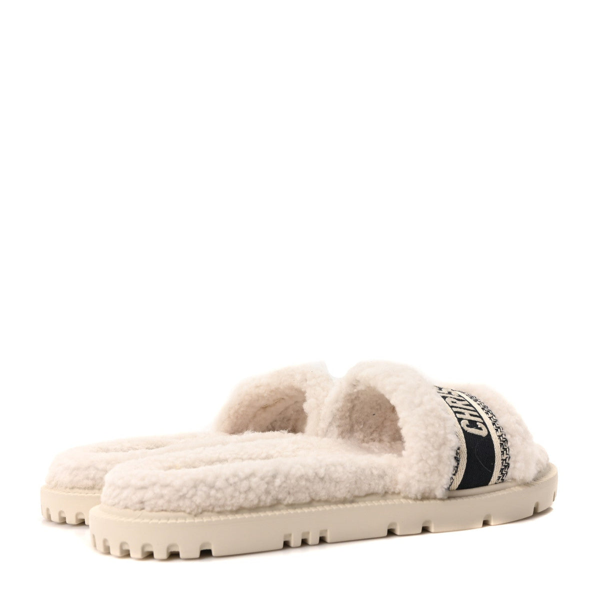 Shearling Canvas Embroidered Dway 10mm Slide Sandals 39 Natural Deep Blue