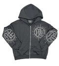 Mixed Emotions Eclipse Rhinestone Hoodie Acid Wash Grey