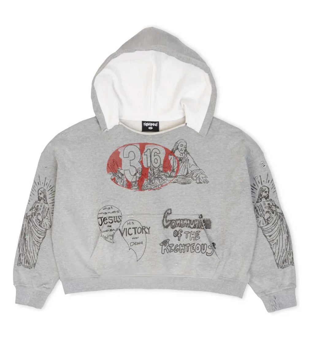 Righteous 3:16 Distressed Hoodie Grey