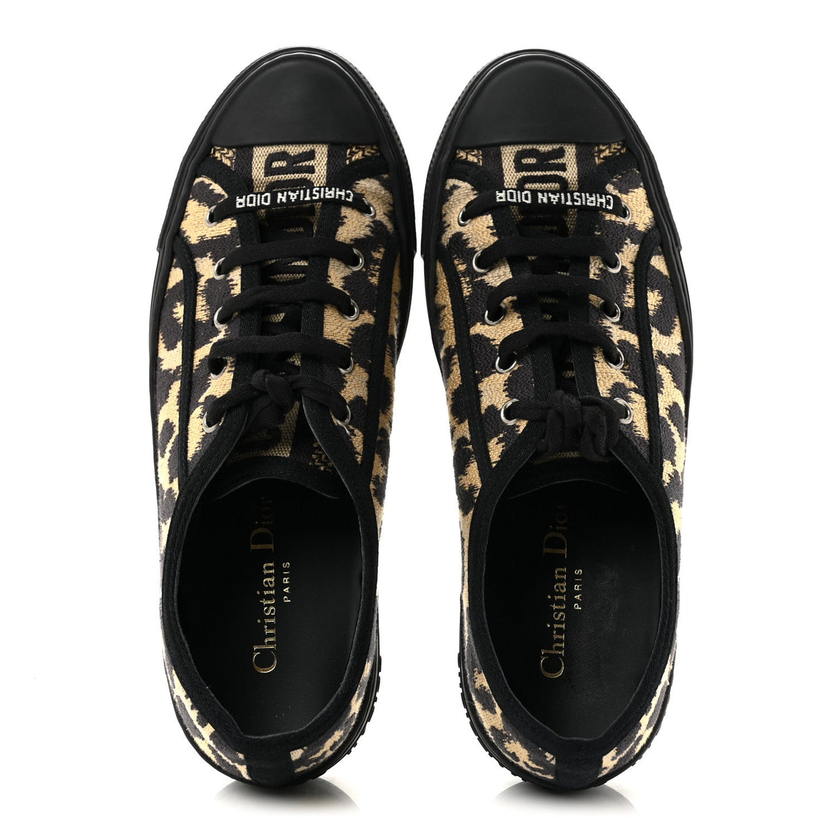 Canvas Leopard Print Embroidered Womens Walk'N'Dior Low Top Sneakers 39.5 Natural