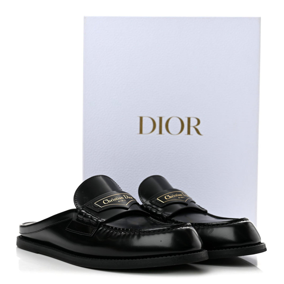 Brushed Calfskin Boy Loafer Mule 38 Black