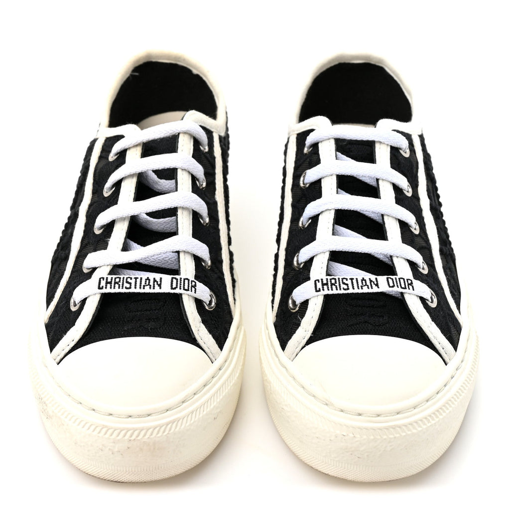 Macramé Embroidered Cotton Womens Walk'N'Dior Low Top Sneakers 36 Black White