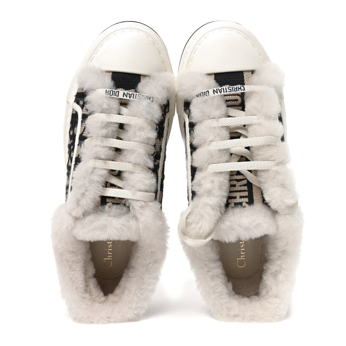 Canvas Oblique Shearling Walk'N'Dior Platform Sneakers  38.5 Deep Blue